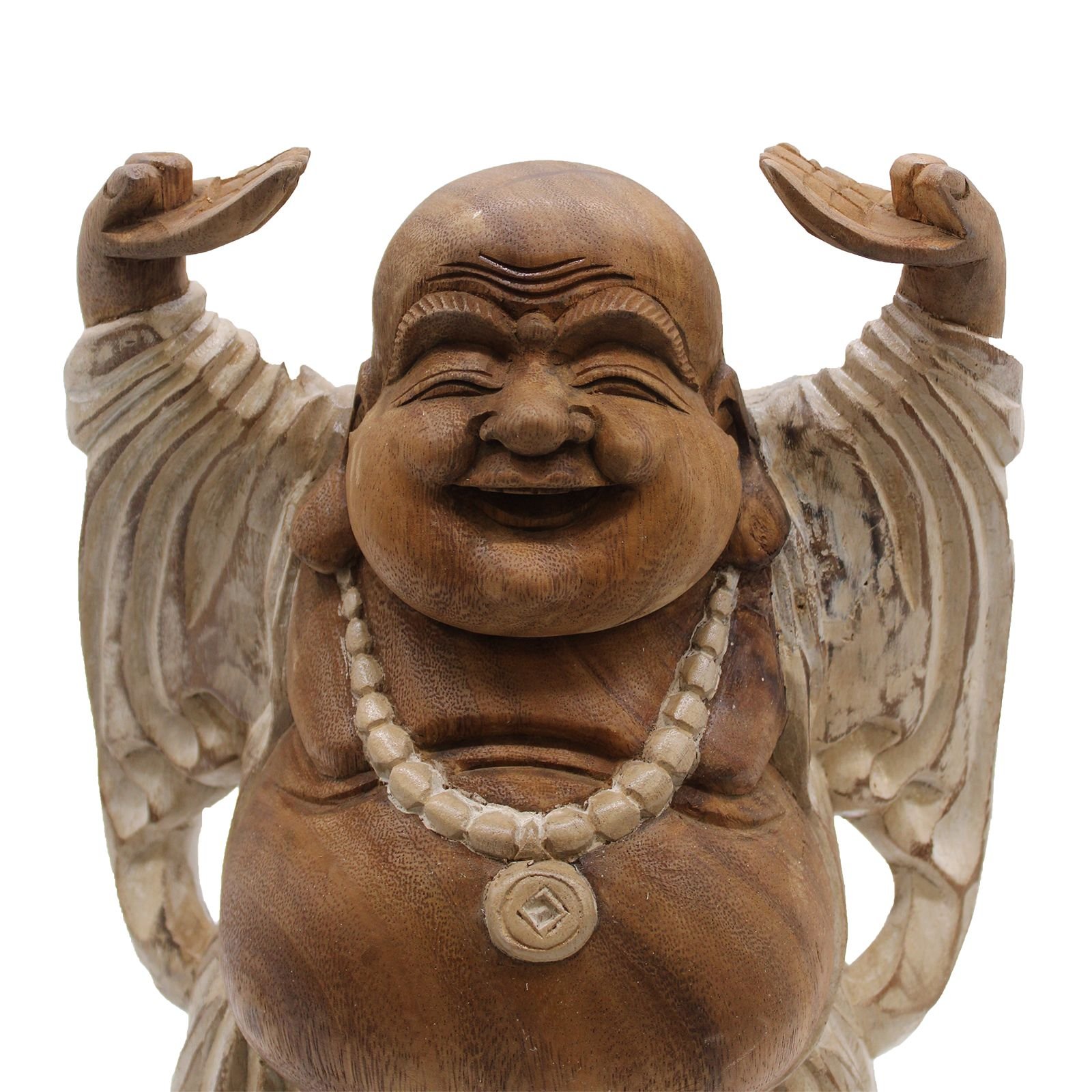 Hand Carved Buddha Statue - 40cm Hands Up - Whitewash - imagine 4