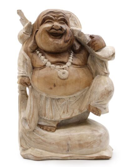 Hand Carved Buddha Statue - 30cm Bring Wood - Whitewash