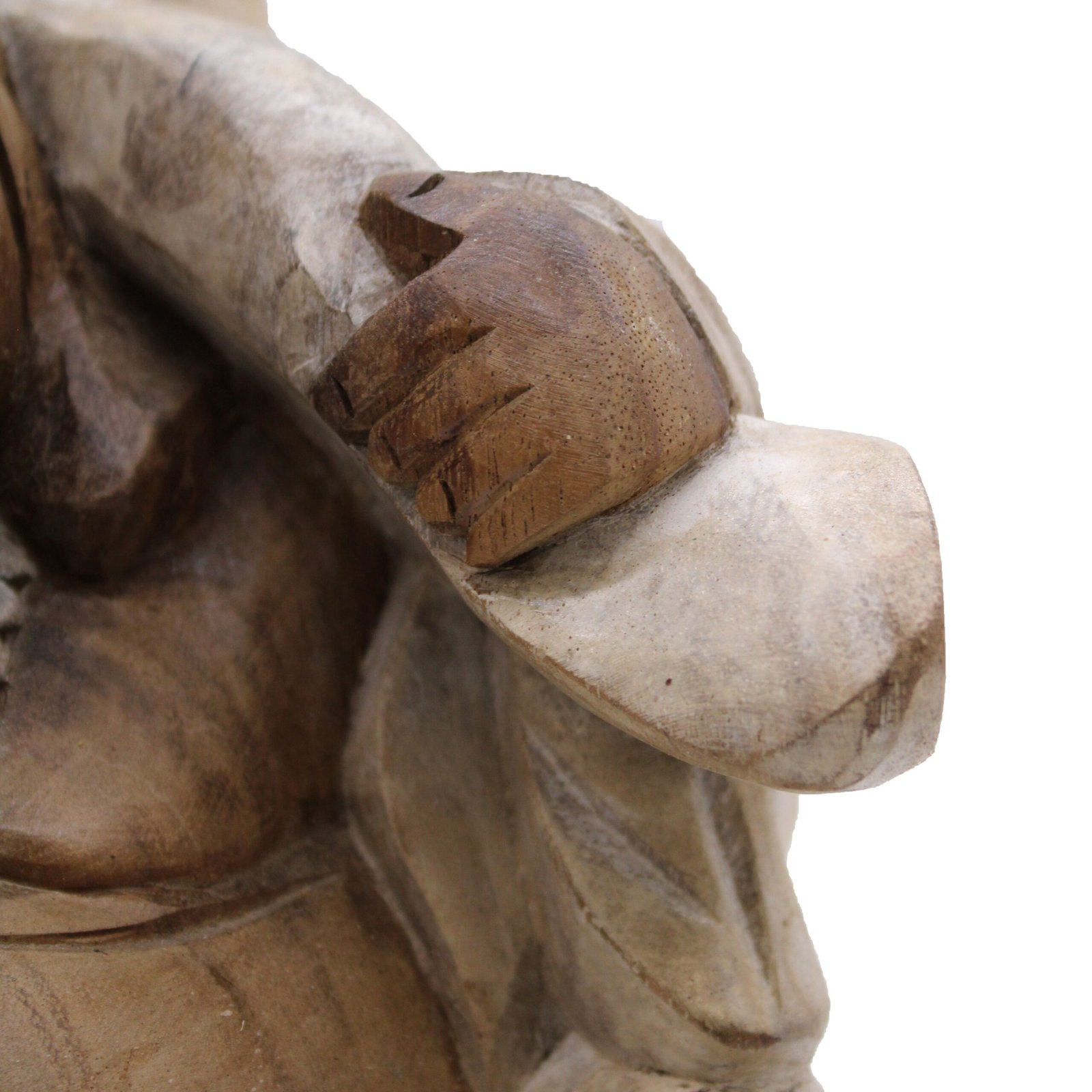 Hand Carved Buddha Statue - 30cm Bring Wood - Whitewash - imagine 3