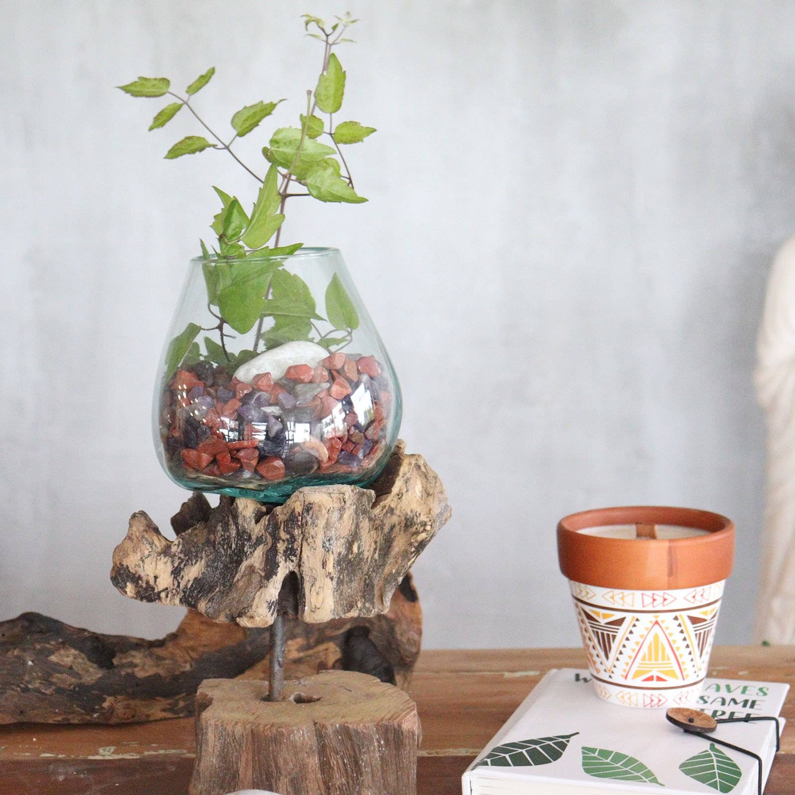 Molten Glass on Wood with Stand - Large Bowl - imagine 6