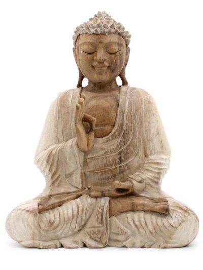 Hand Carved Buddha Statue - 30cm Teaching Transmission - Whitewash