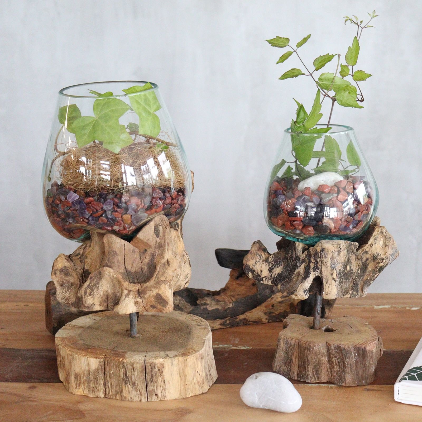 Molten Glass on Wood with Stand - Large Bowl - imagine 4