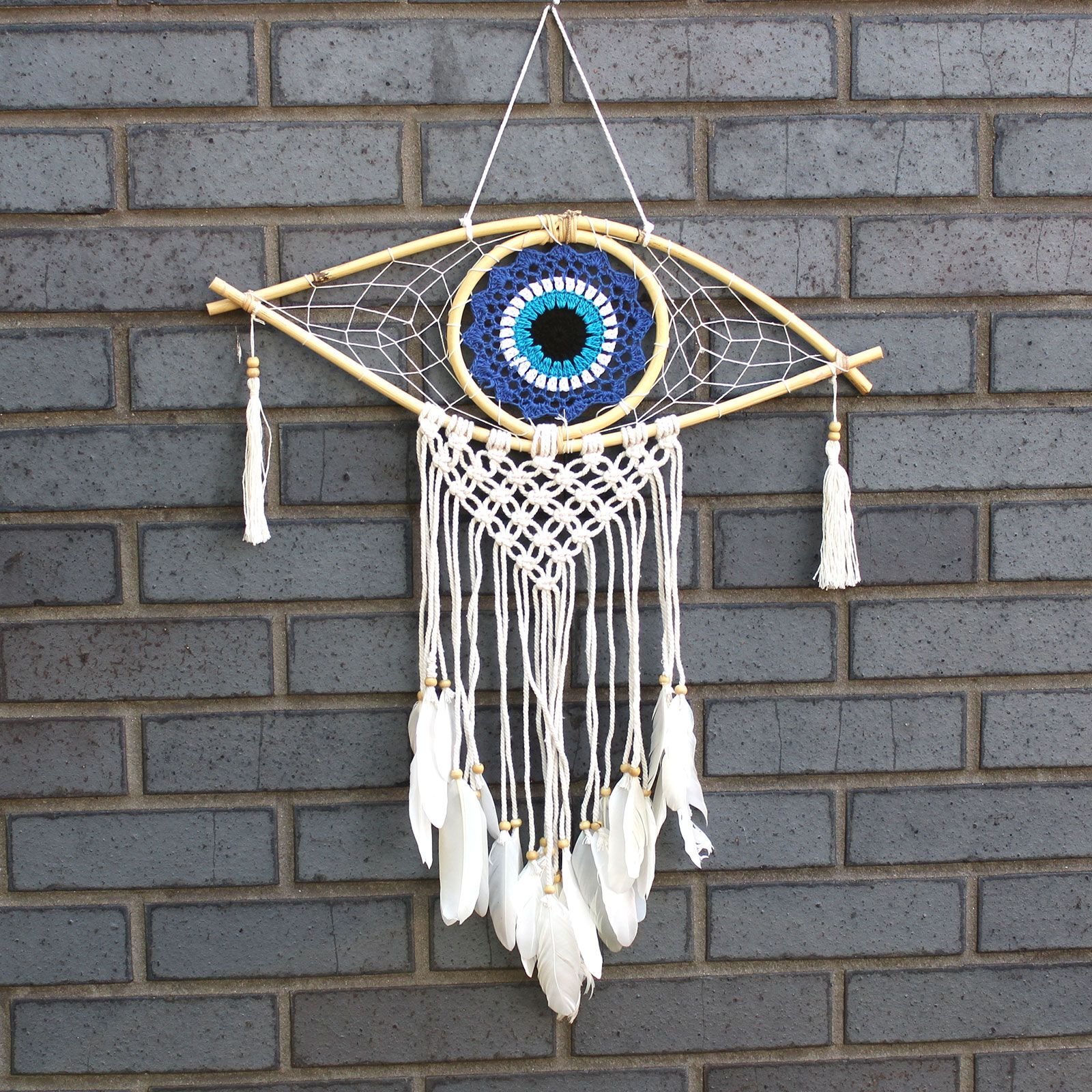 Protection Dream Cather - Med Macrame Evil Eye Blue/White/Black - imagine 4