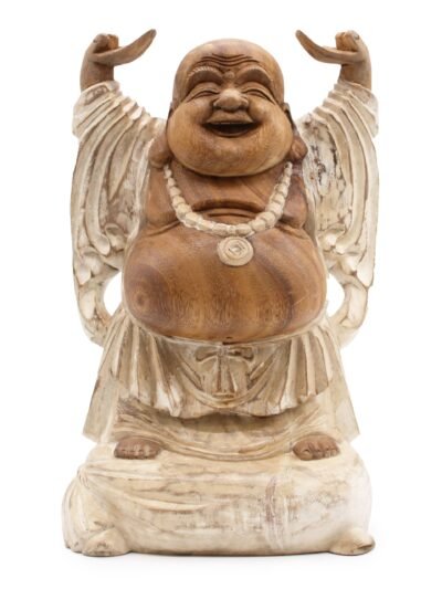Hand Carved Buddha Statue - 40cm Hands Up - Whitewash