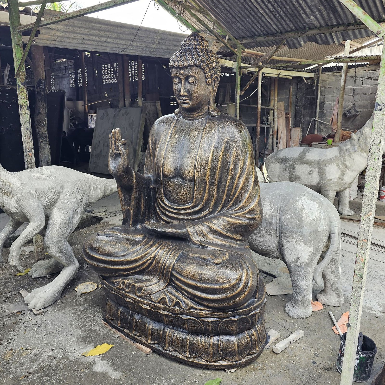 Large Antique Gold Buddha Teaching on Lotus - 2m - imagine 2
