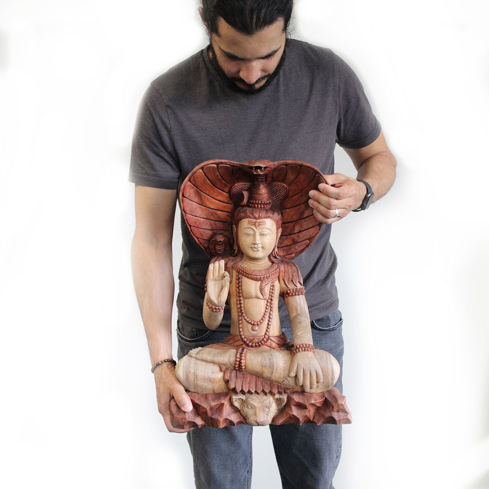 Hand Carved Buddha Statue - Shiva with Cobra - 50cm - imagine 9
