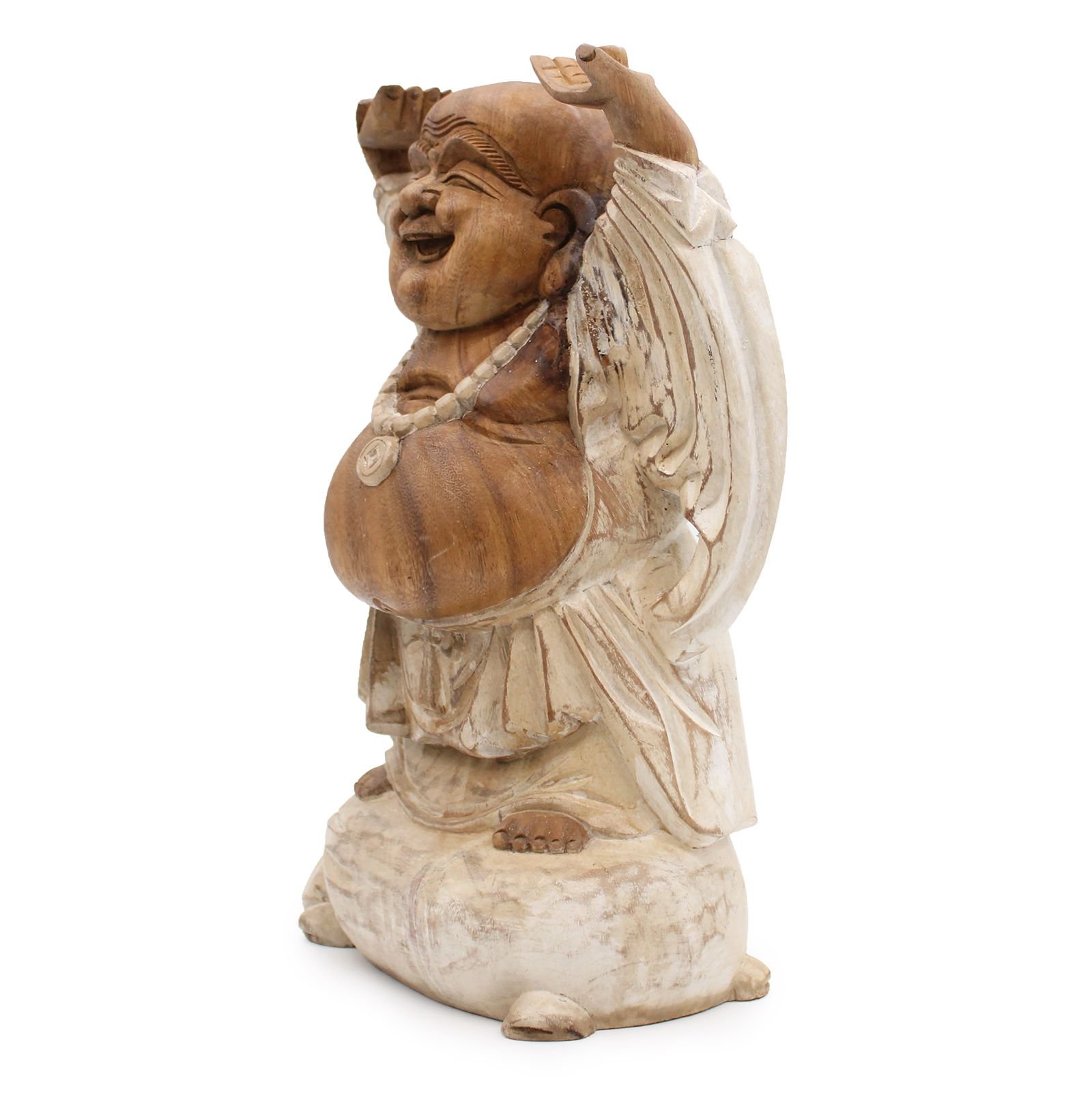 Hand Carved Buddha Statue - 40cm Hands Up - Whitewash - imagine 2