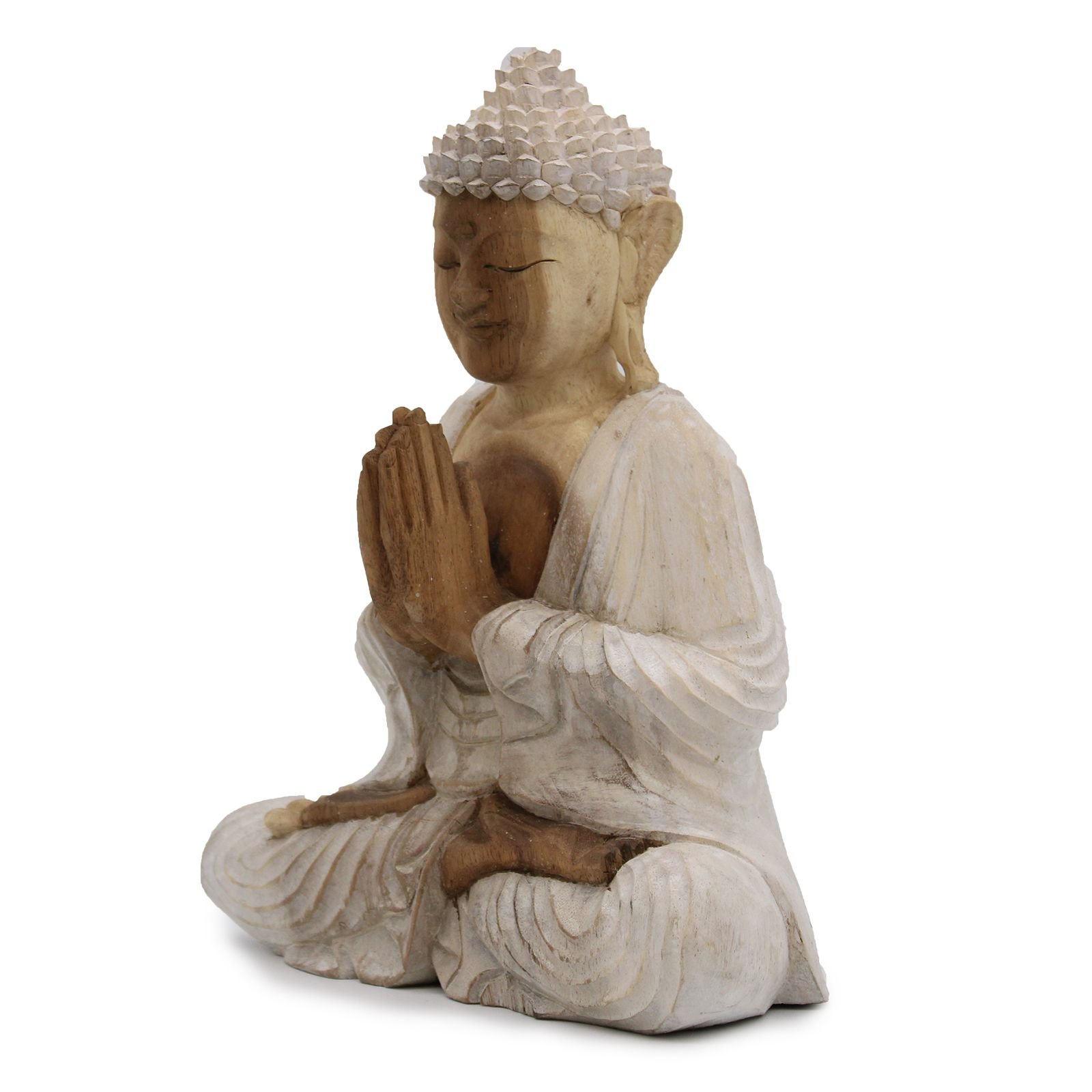 Hand Carved Buddha Statue - 30cm Welcome - Whitewash - imagine 3