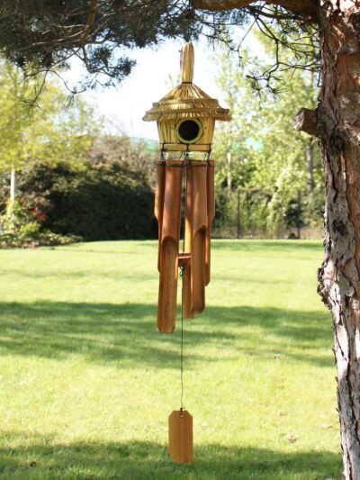 Round Seagrass Bird Box with Chimes 45x17cm