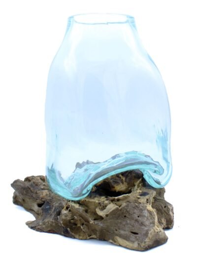 Large Molten Glass Vase - Terrarium Jar on Wood