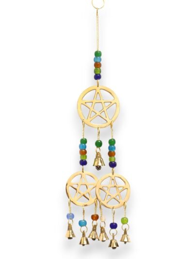 Indian Chimes - Brass Tri-Pentagram  - 7 Bells - 9.5x32cm