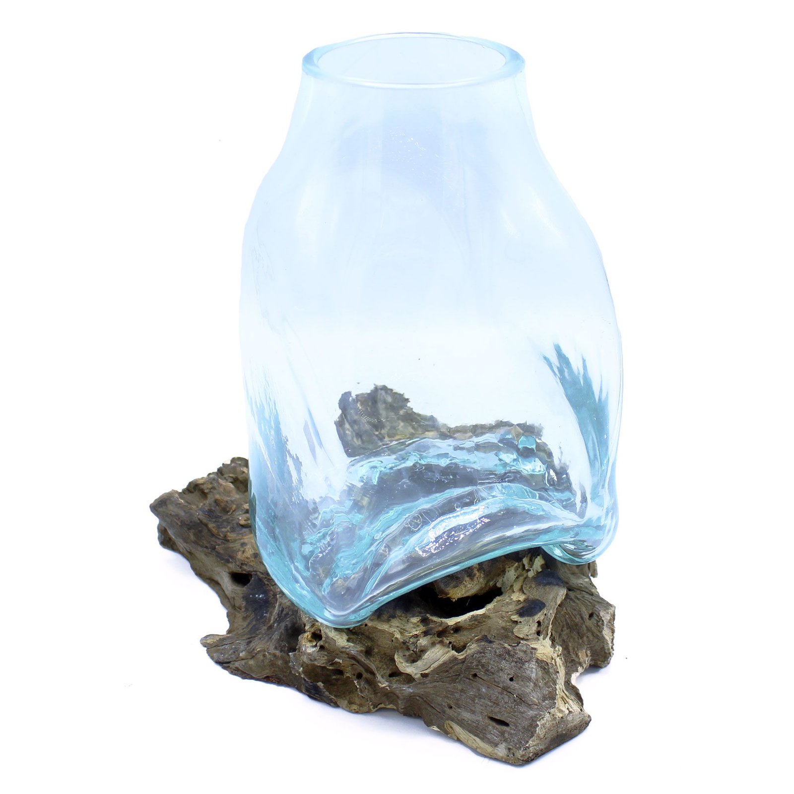 Large Molten Glass Vase - Terrarium Jar on Wood - imagine 3