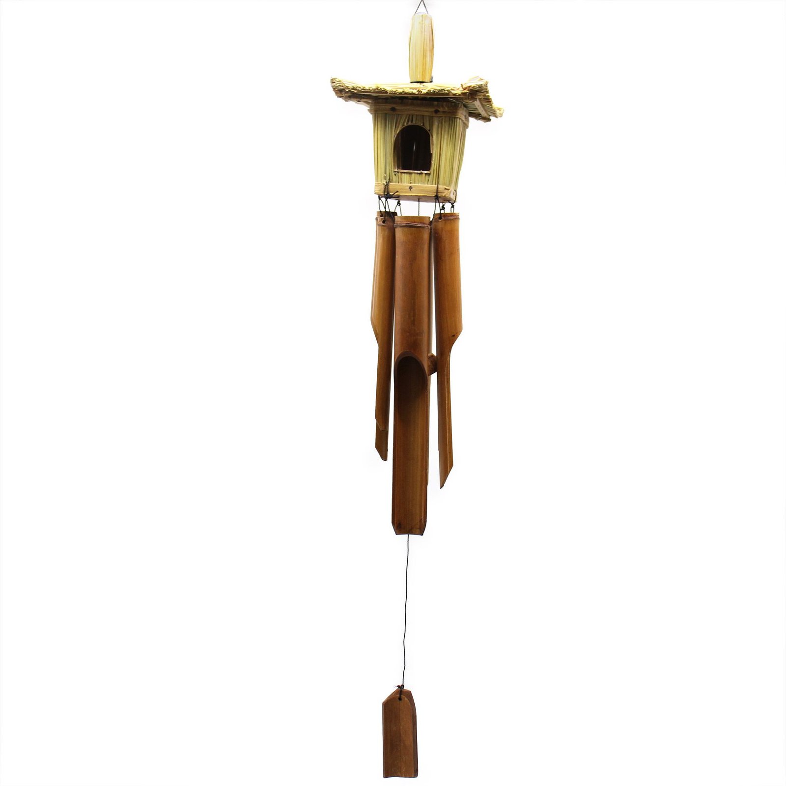 Square Seagrass Bird Box with Chimes 49x15cm - imagine 3