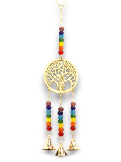 Indian Chimes - Brass Tree of Life with Chakra Beads - 3 Bells - 6.5x31cm