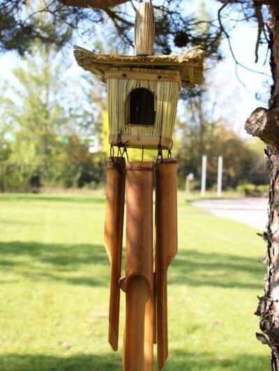 Square Seagrass Bird Box with Chimes 49x15cm