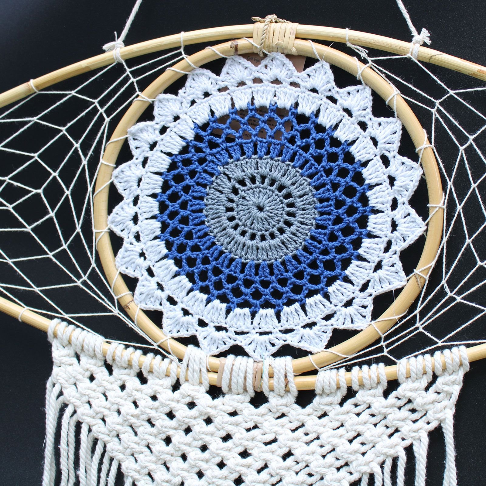 Protection Dream Cather - Lrg Macrame Eye White/ Blue/Grey - imagine 5