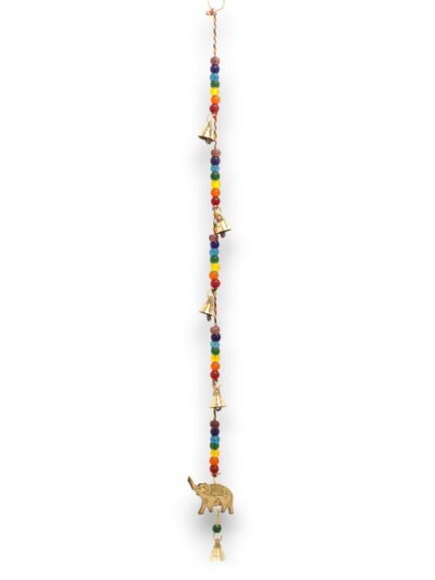 Indian Chimes - Brass Elephant with Chakra Beads String Bells - 53cm