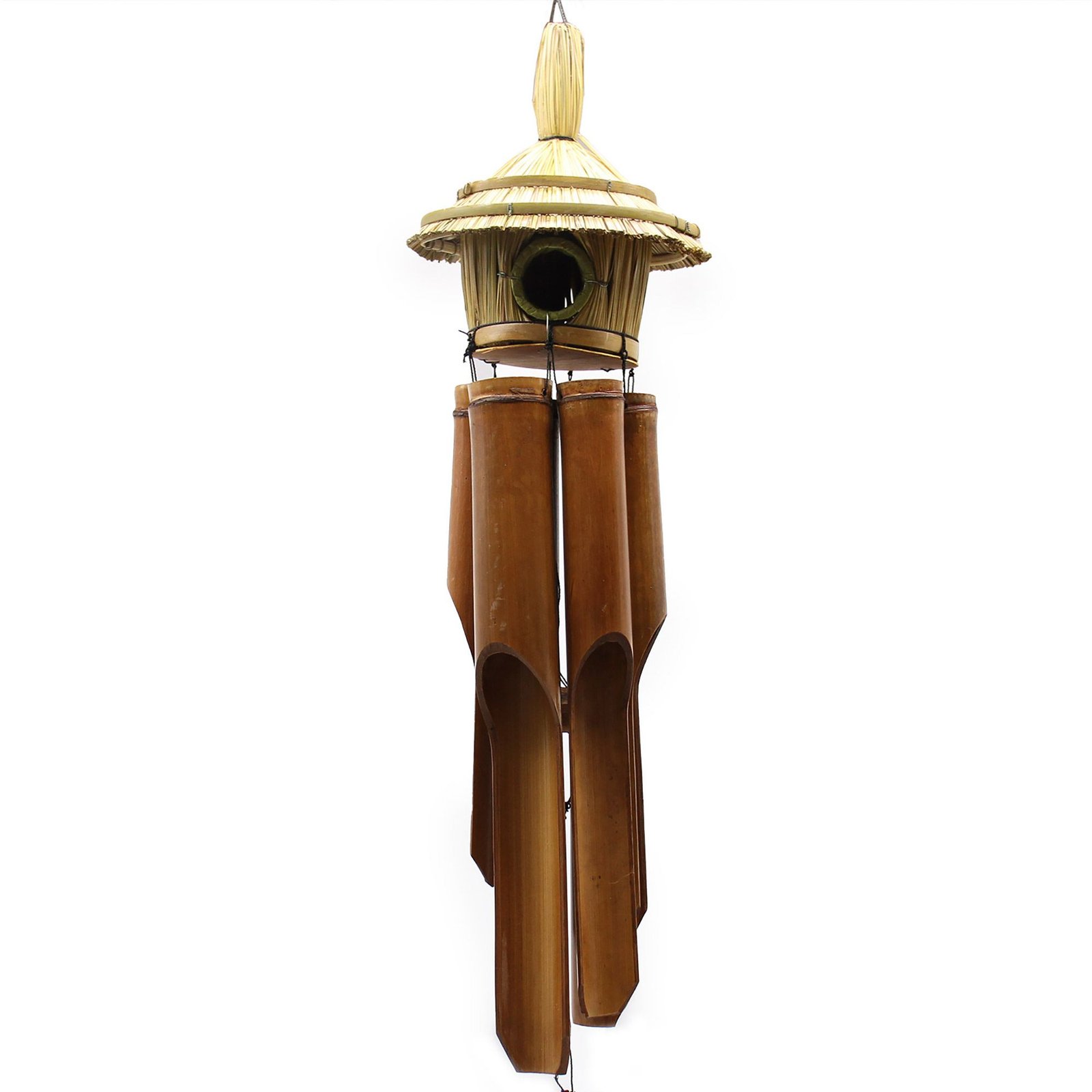 Lrg Round Seagrass Bird Box with Chimes 56x20cm - imagine 2