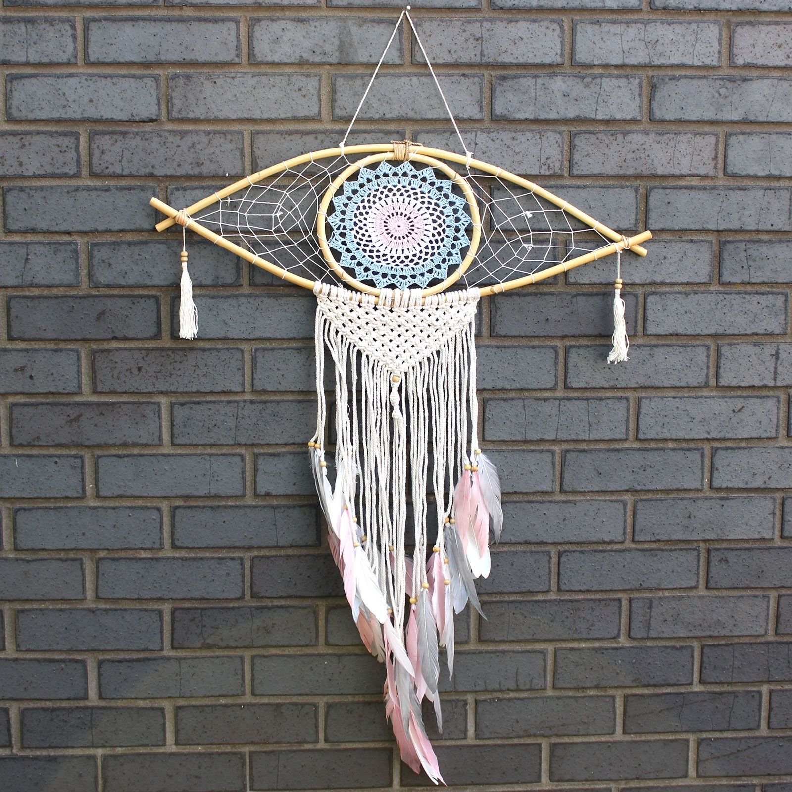 Protection Dream Cather - Lrg Macrame Eye Blue/ Whie/Pink - imagine 3
