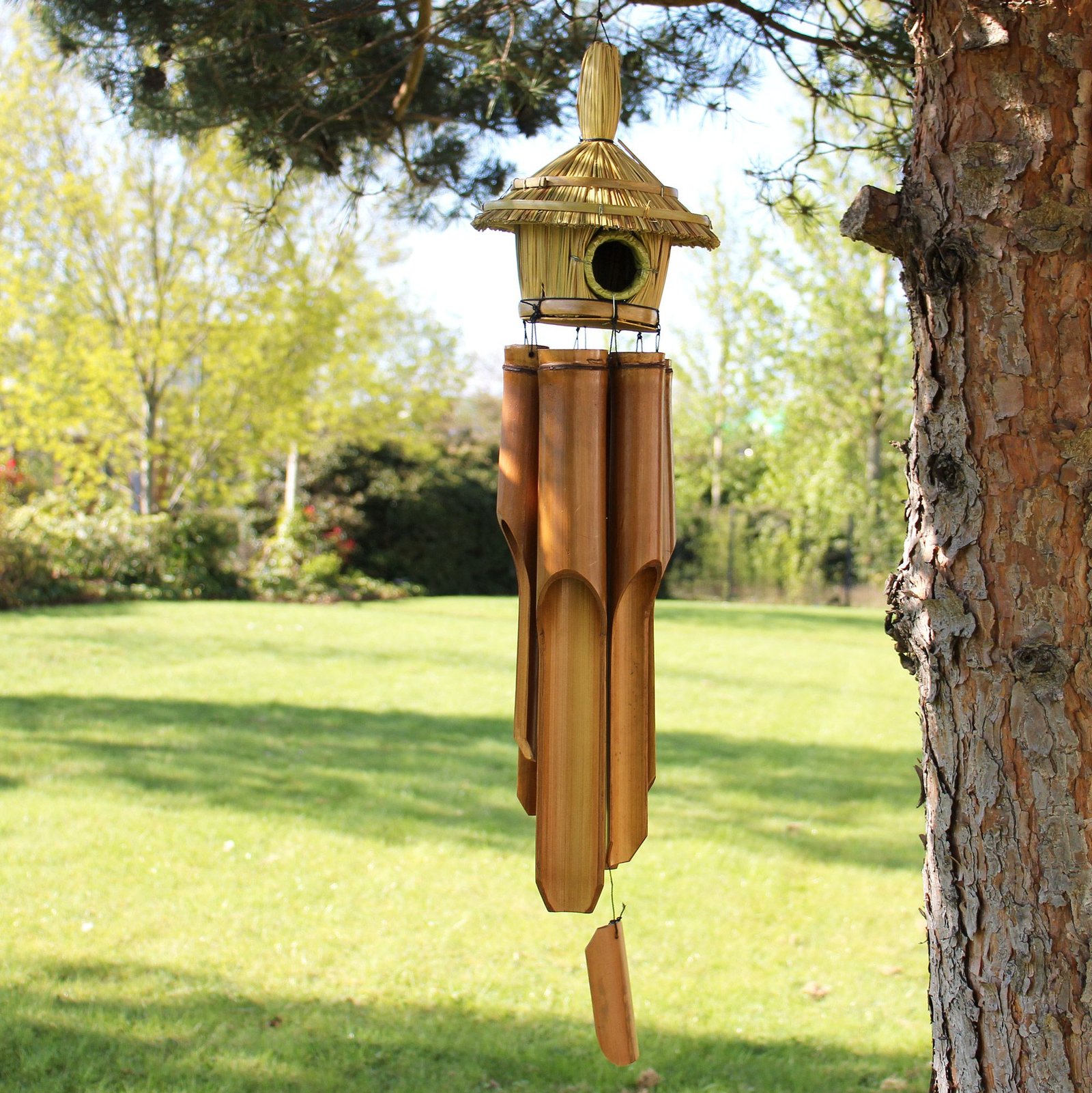 Lrg Round Seagrass Bird Box with Chimes 56x20cm - imagine 5