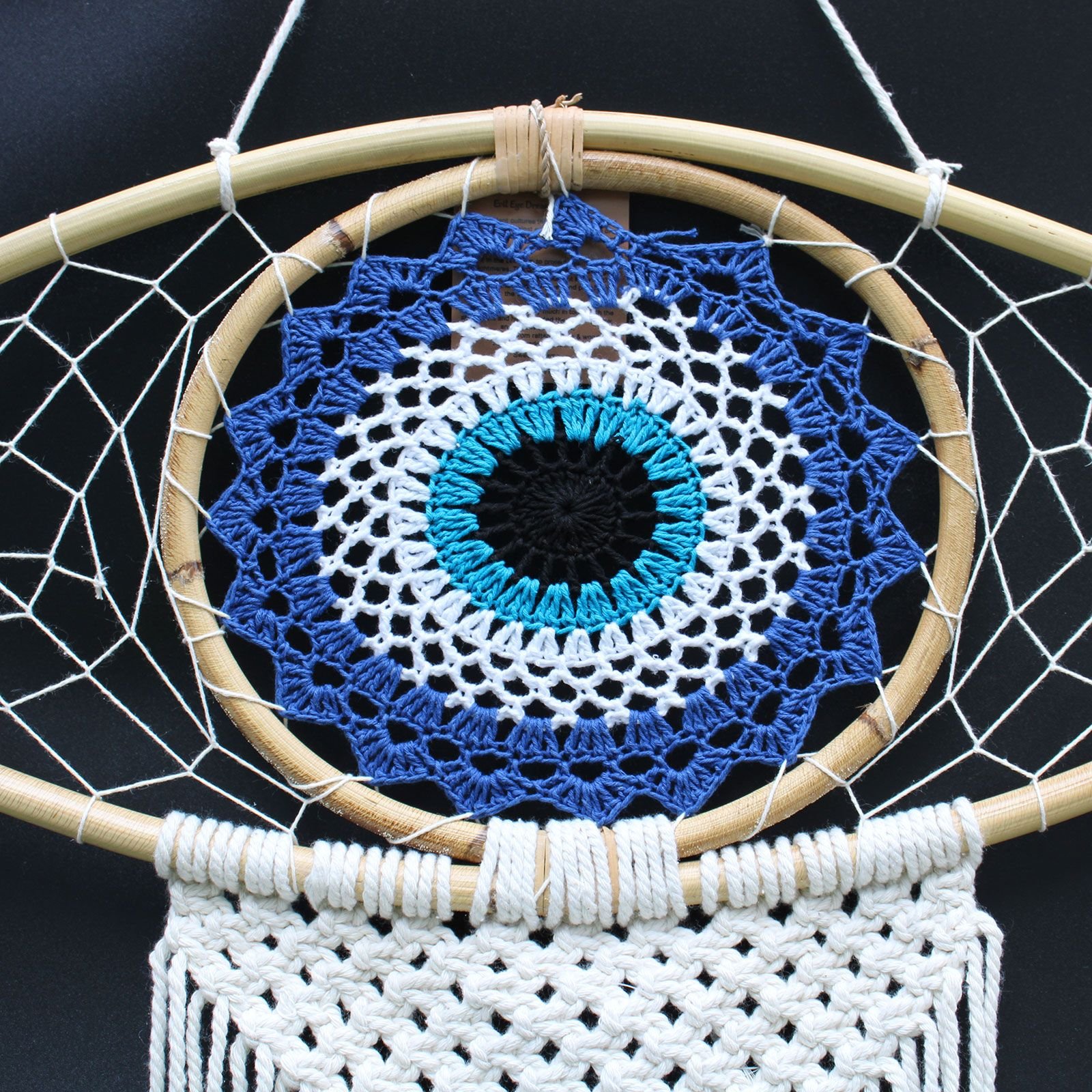 Protection Dream Cather - Lrg Macrame Evil Eye Blue/White/Black - imagine 2