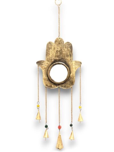 Indian Chimes - Hamsa Lrg Mirror 5 Bells - 19x65cm