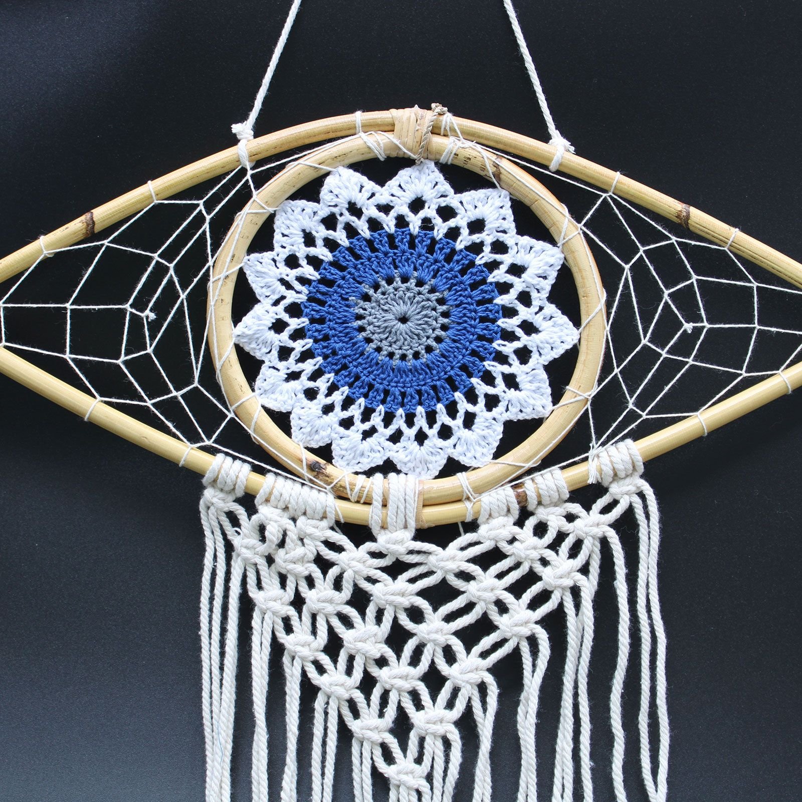 Protection Dream Cather - Med Macrame Eye White/ Blue/Grey - imagine 4