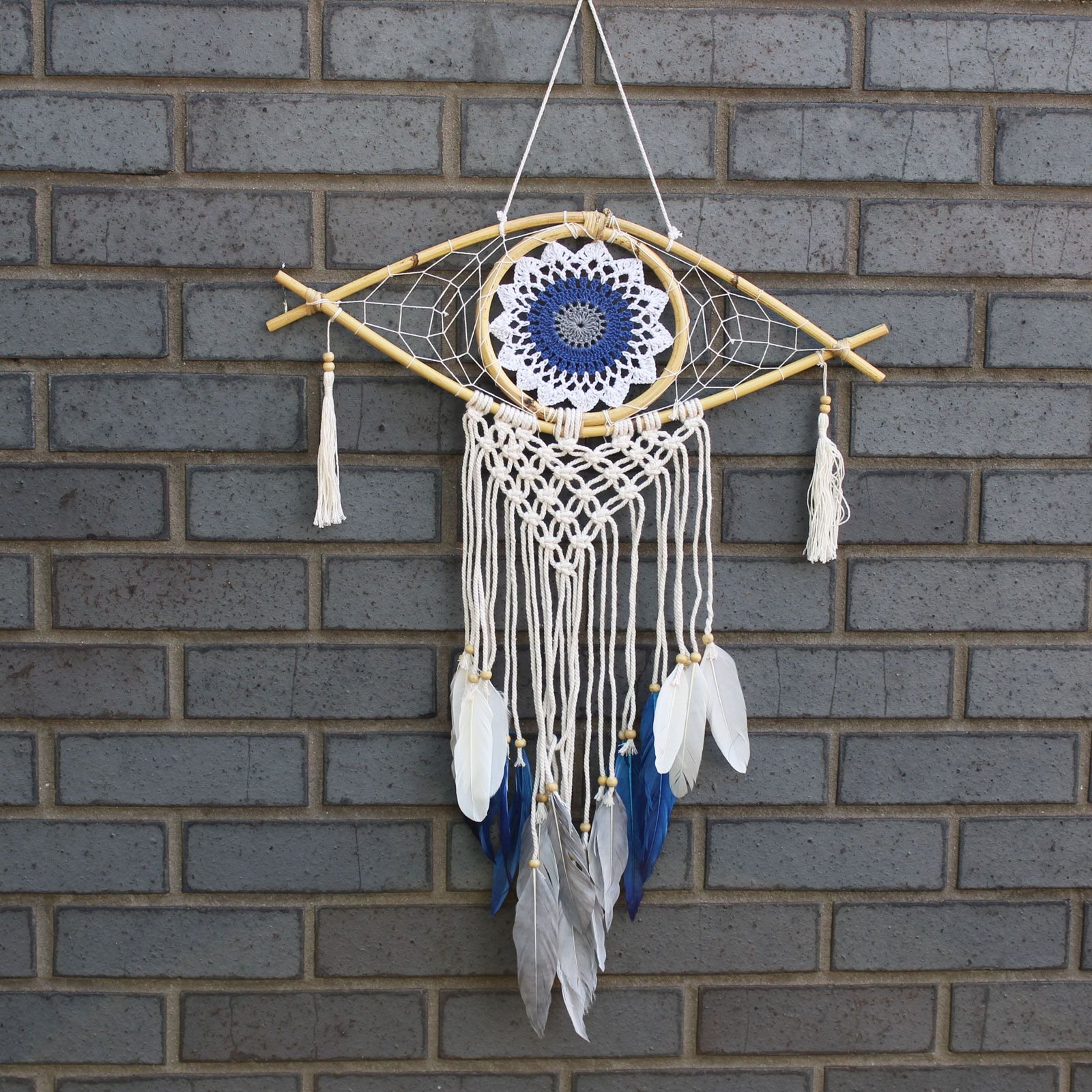 Protection Dream Cather - Med Macrame Eye White/ Blue/Grey - imagine 3